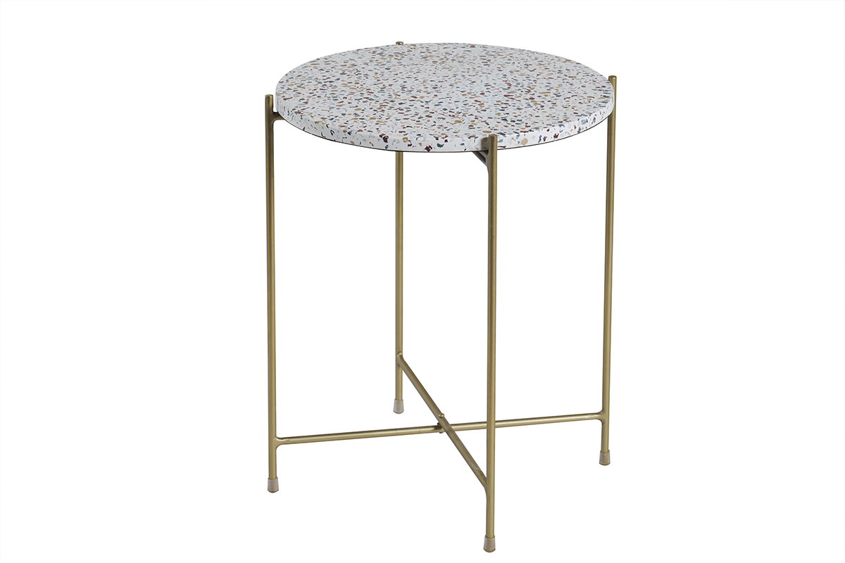 Tavolino caff design tondo in terrazzo e metallo dorato D40 cm MEZZO