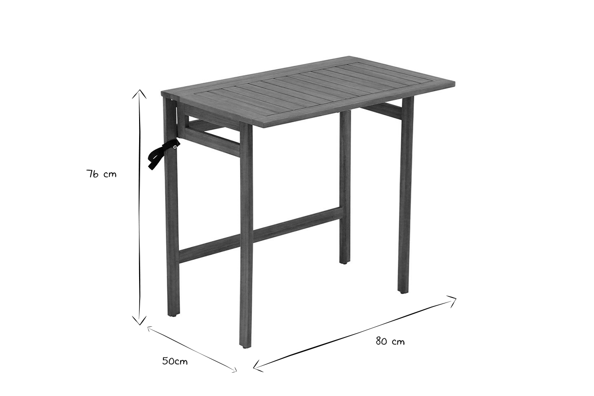 Tavolino da balcone pieghevole in legno massello L80 cm CARMEN