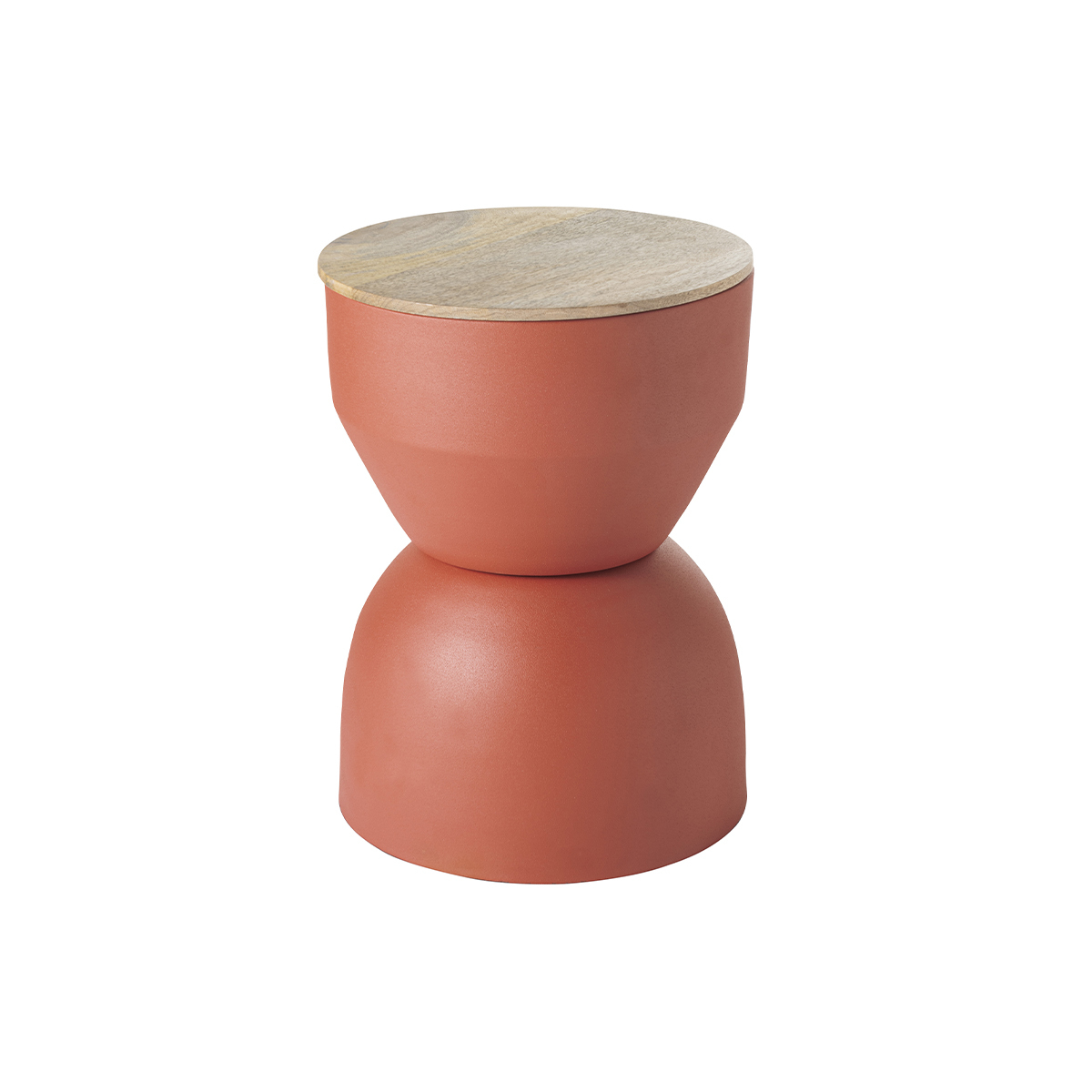 Tavolino da caffè rotondo design con struttura in metallo color bruciato e legno massello di mango D30 cm YOYO