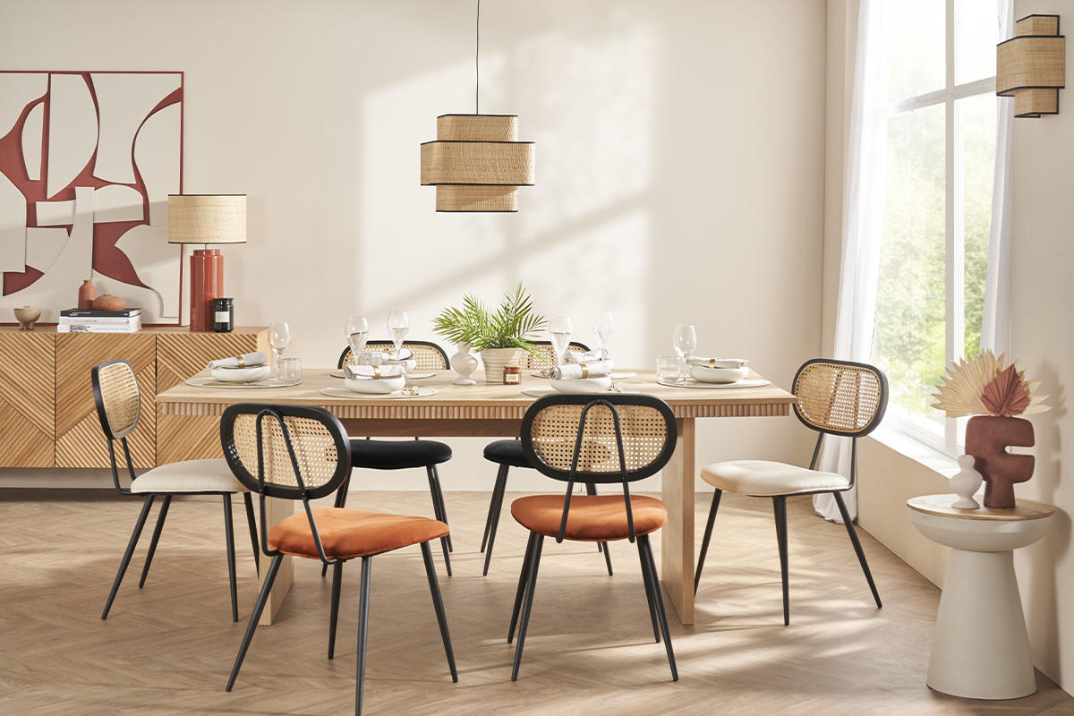 Tavolino da caff rotondo design con struttura in metallo cru e legno massello di mango H52 cm TAM