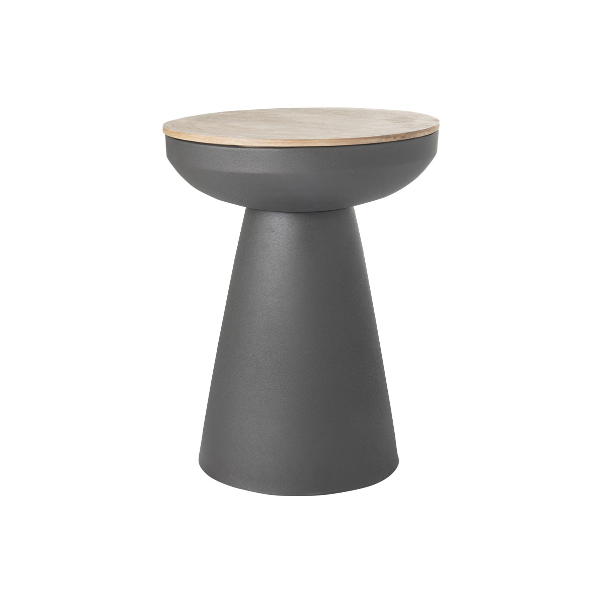 Tavolino da caffè rotondo design con struttura in metallo grigio antracite e legno massello di mango H52 cm TAM