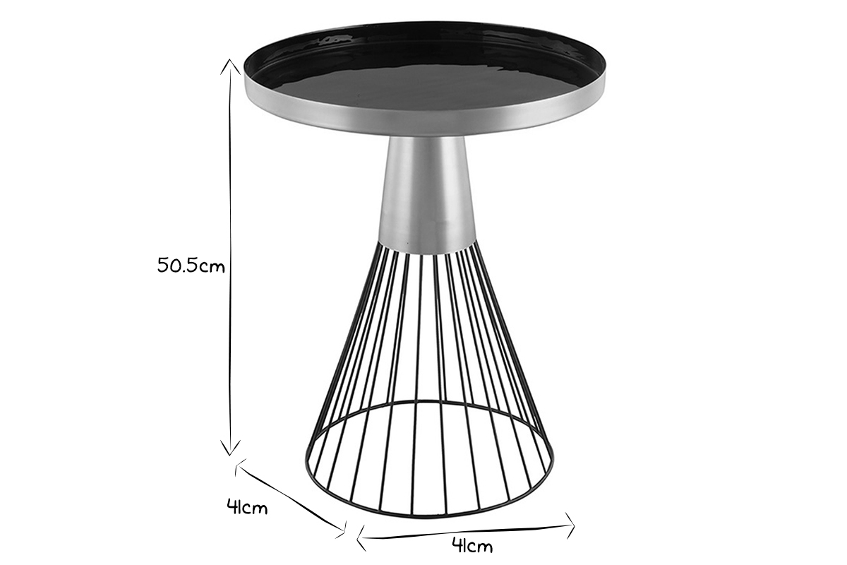 Tavolino da caff rotondo in acciaio laccato nero e oro D41 cm SPLEEN