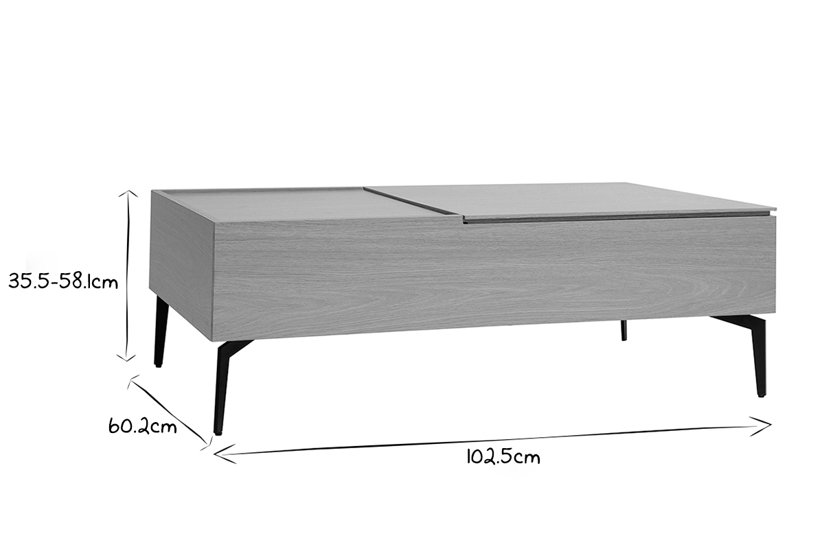 Tavolino da salotto alzabile in legno chiaro e metallo nero L102,5 SEDA