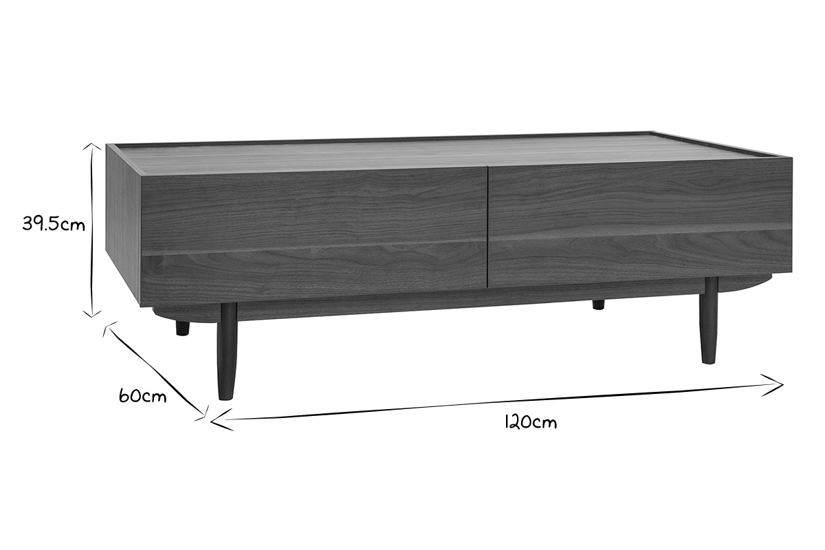 Tavolino da salotto con cassetti in legno scuro L120 cm SANAA