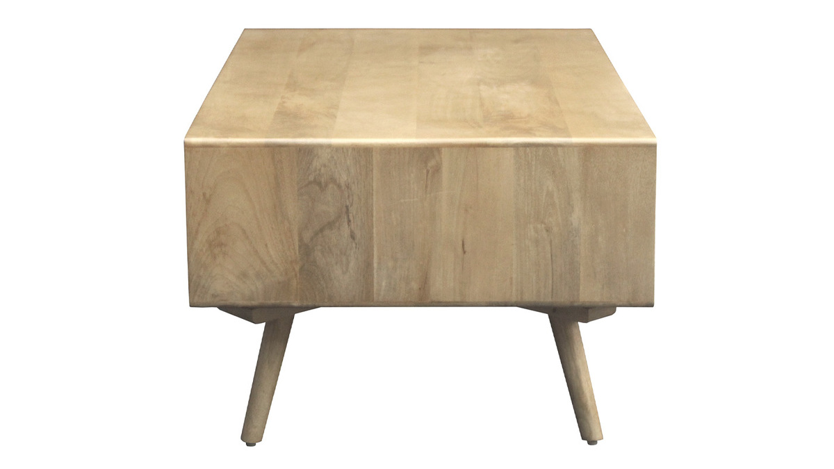 Tavolino da salotto rettangolare con ripiani in legno massello di mango e motivo a intreccio in rattan L100 cm ACANGE