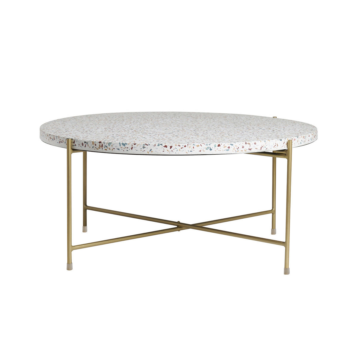 Tavolino da salotto rotondo design in terrazzo e metallo dorato D81 cm MEZZO