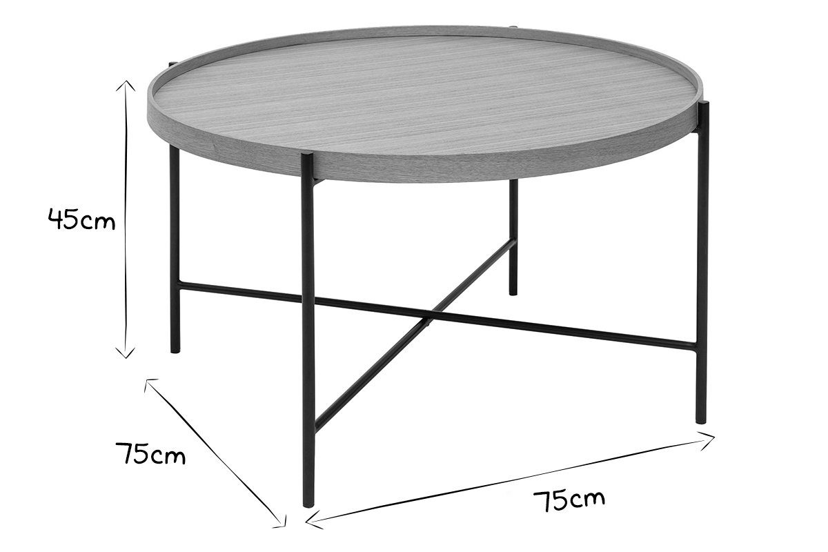 Tavolino da salotto rotondo in legno chiaro e metallo nero D75 cm BASSY