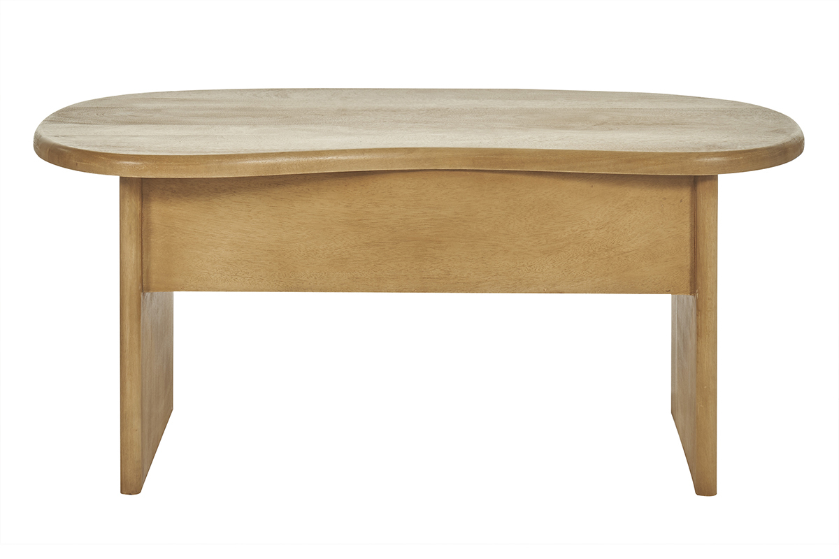 Tavolino da salotto sollevabile design forma fagiolo con vano contenitore in legno massello di mango L95 cm KOKOA