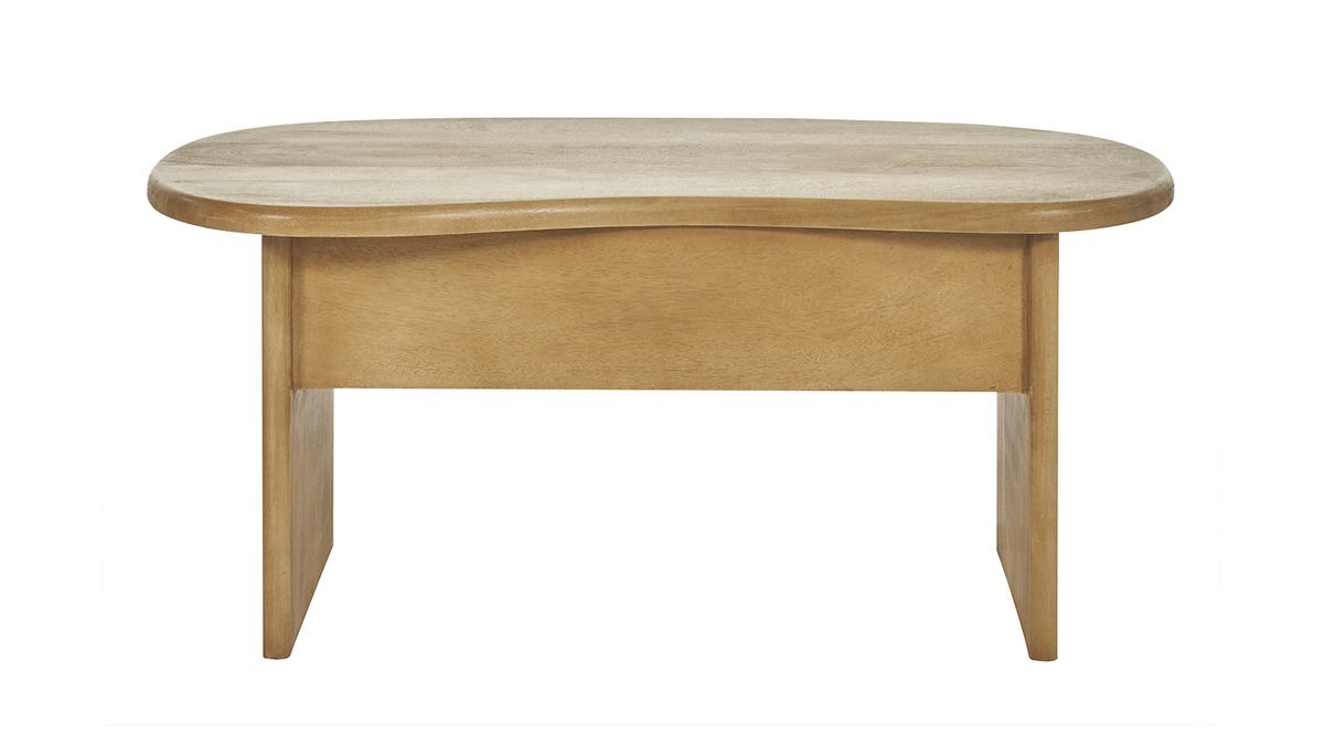 Tavolino da salotto sollevabile design forma fagiolo con vano contenitore in legno massello di mango L95 cm KOKOA