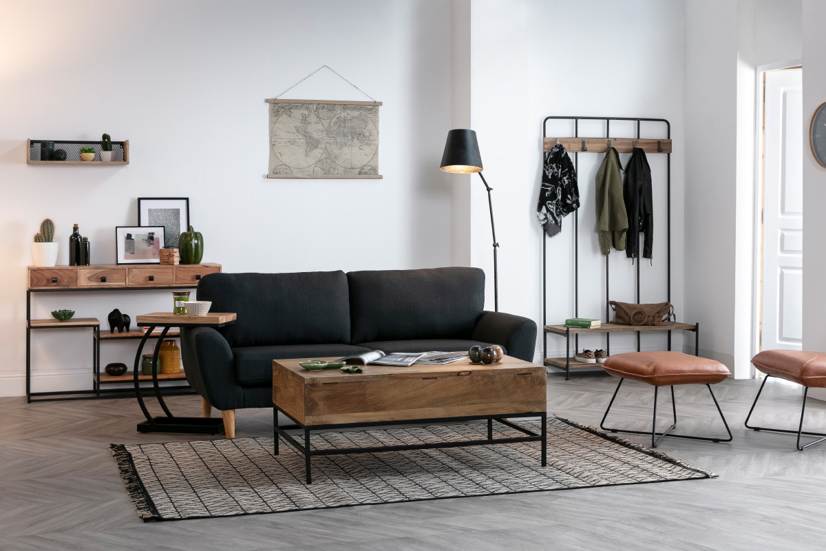 Tavolino rialzabile industriale legno di mango e metallo L110 cm YPSTER