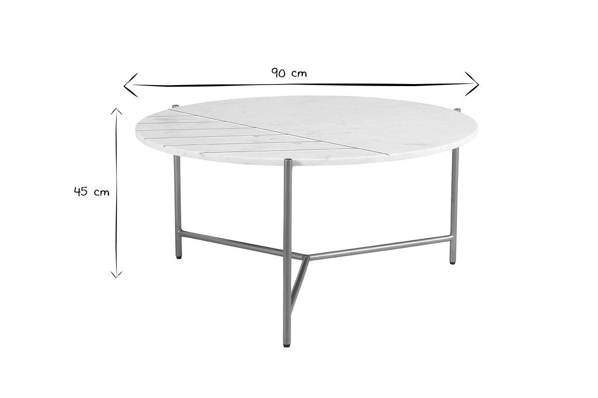 Tavolino rotondo di design in marmo bianco e ottone 90cm SILLON