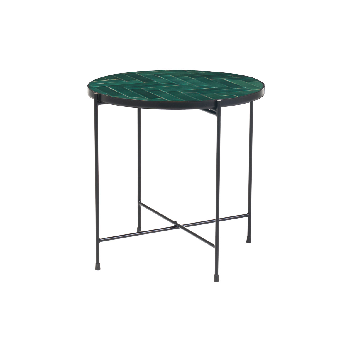 Tavolino rotondo in ceramica verde scuro e metallo nero D50 cm KOTTA