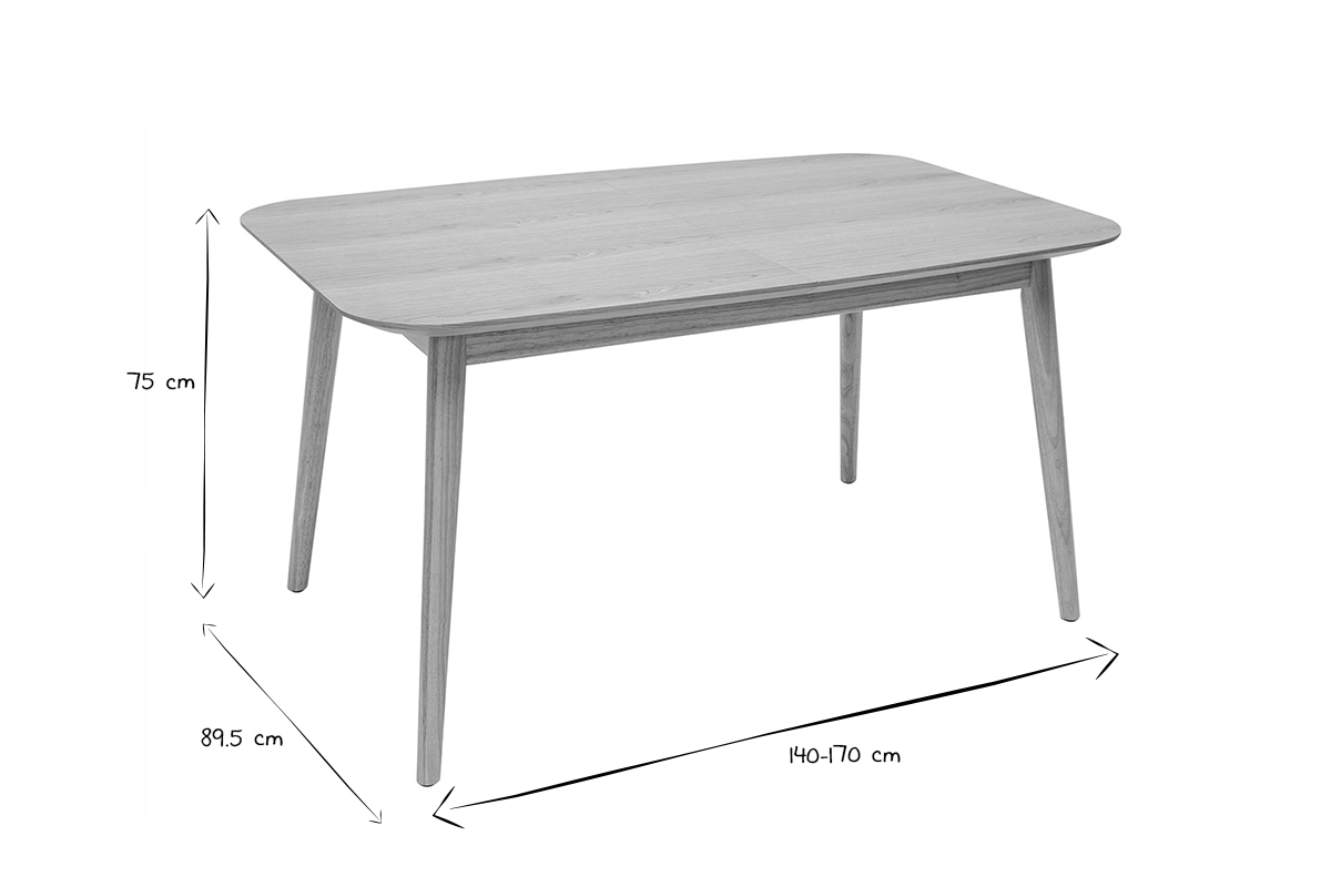 Tavolo allungabile con allunghe integrate rettangolare in legno chiaro rovere L140-170 cm ANK