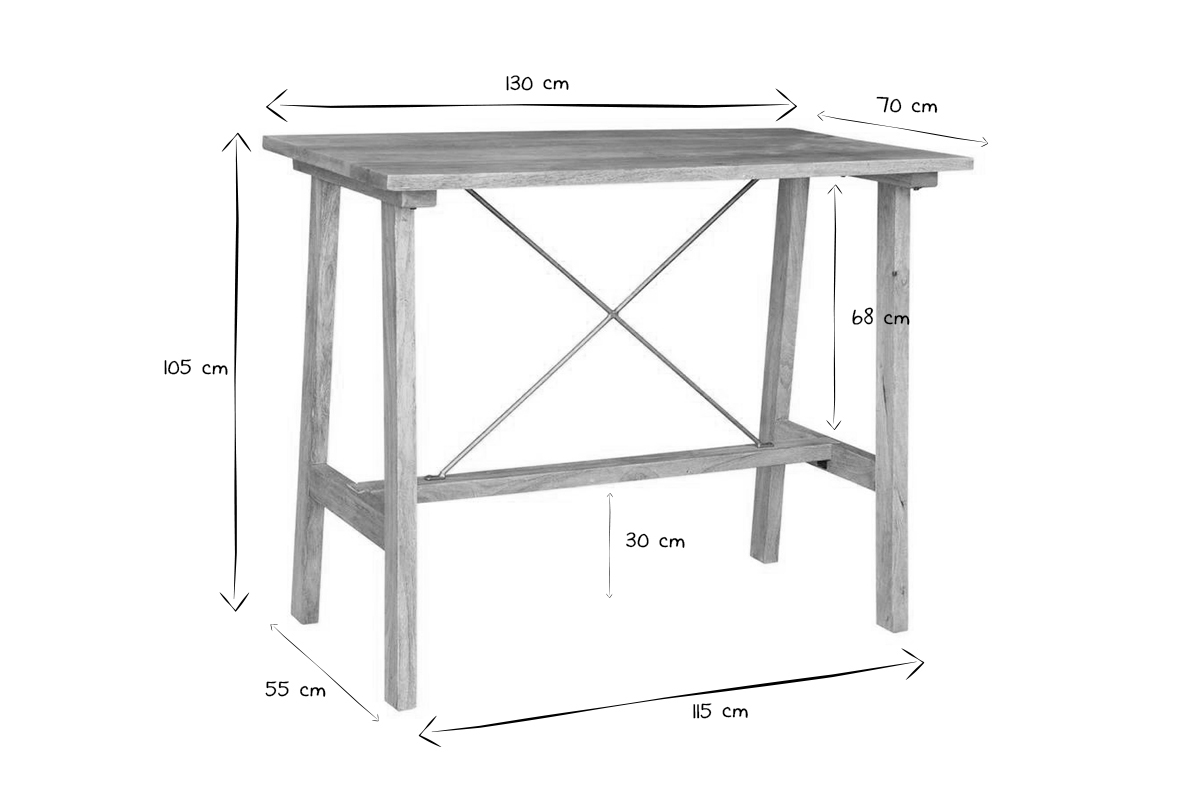 Tavolo bar in legno massello di mango e metallo dorato L130 cm MARGHA