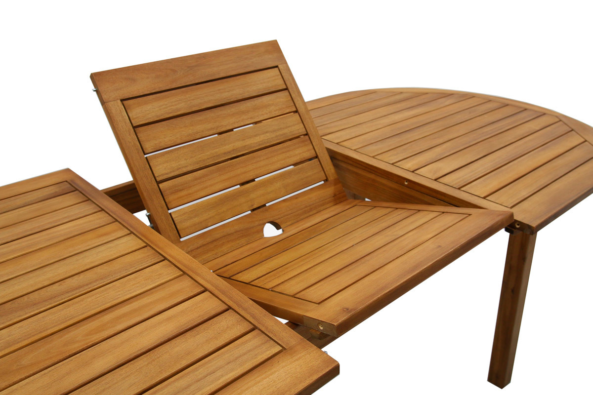 Tavolo da giardino allungabile allunghe integrate in legno massello L160-210 MAYEL