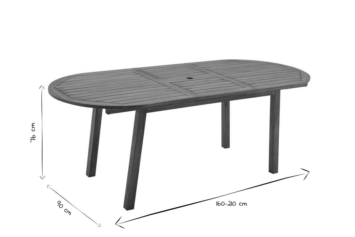 Tavolo da giardino allungabile allunghe integrate in legno massello L160-210 MAYEL