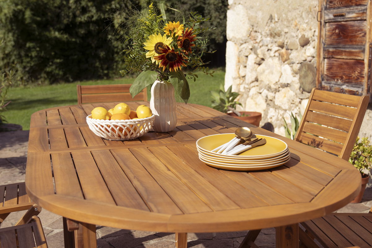 Tavolo da giardino allungabile allunghe integrate in legno massello L160-210 MAYEL