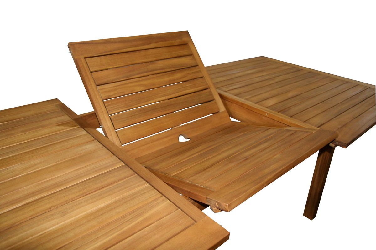 Tavolo da giardino allungabile allunghe integrate in legno massello L180-240 MAYEL