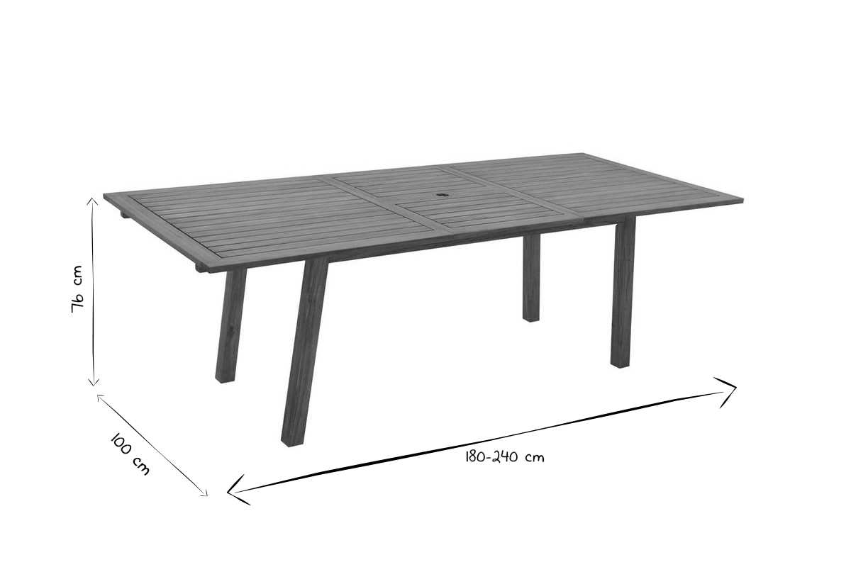 Tavolo da giardino allungabile allunghe integrate in legno massello L180-240 MAYEL