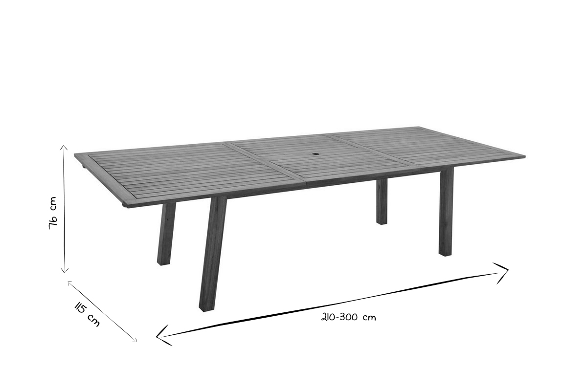 Tavolo da giardino allungabile allunghe integrate in legno massello L210-300 cm MAYEL