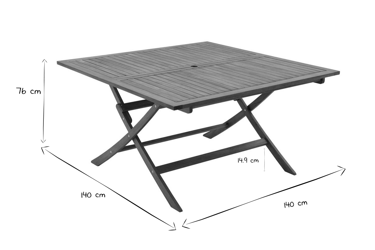 Tavolo da giardino pieghevole quadrato in legno massello L140 cm SANTIAGO