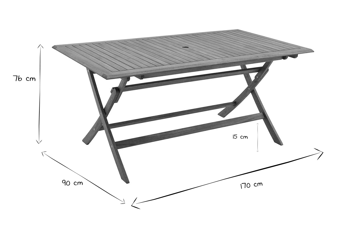 Tavolo da giardino pieghevole rettangolare in legno massello L170 cm SANTIAGO