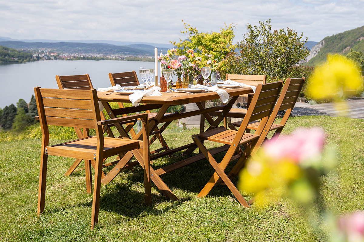 Tavolo da giardino pieghevole rettangolare in legno massello L170 cm SANTIAGO