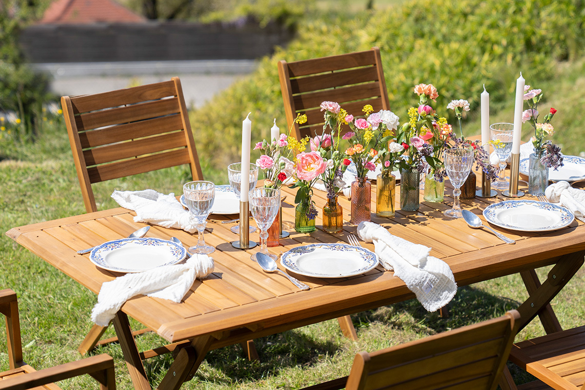 Tavolo da giardino pieghevole rettangolare in legno massello L170 cm SANTIAGO