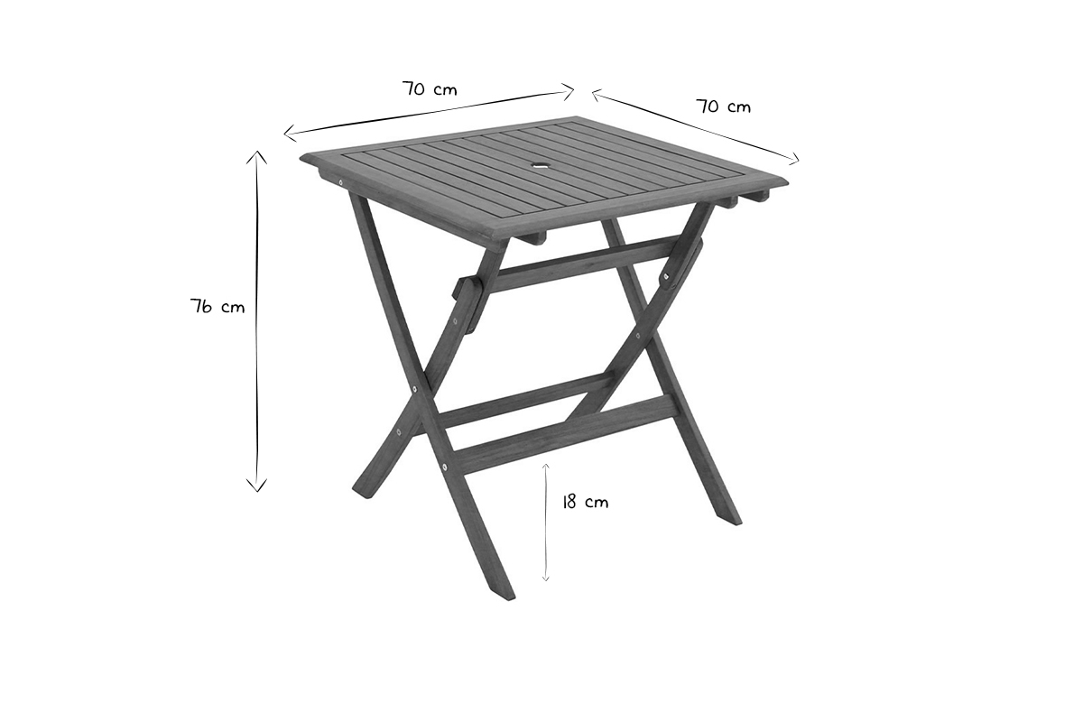 Tavolo da giardino quadrato pieghevole in legno massello L70 cm FUEGO