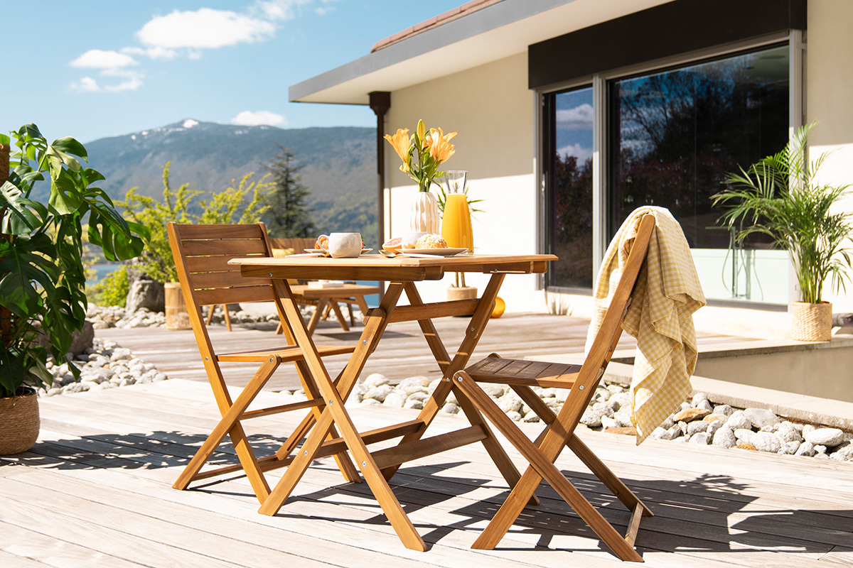 Tavolo da giardino quadrato pieghevole in legno massello L70 cm FUEGO