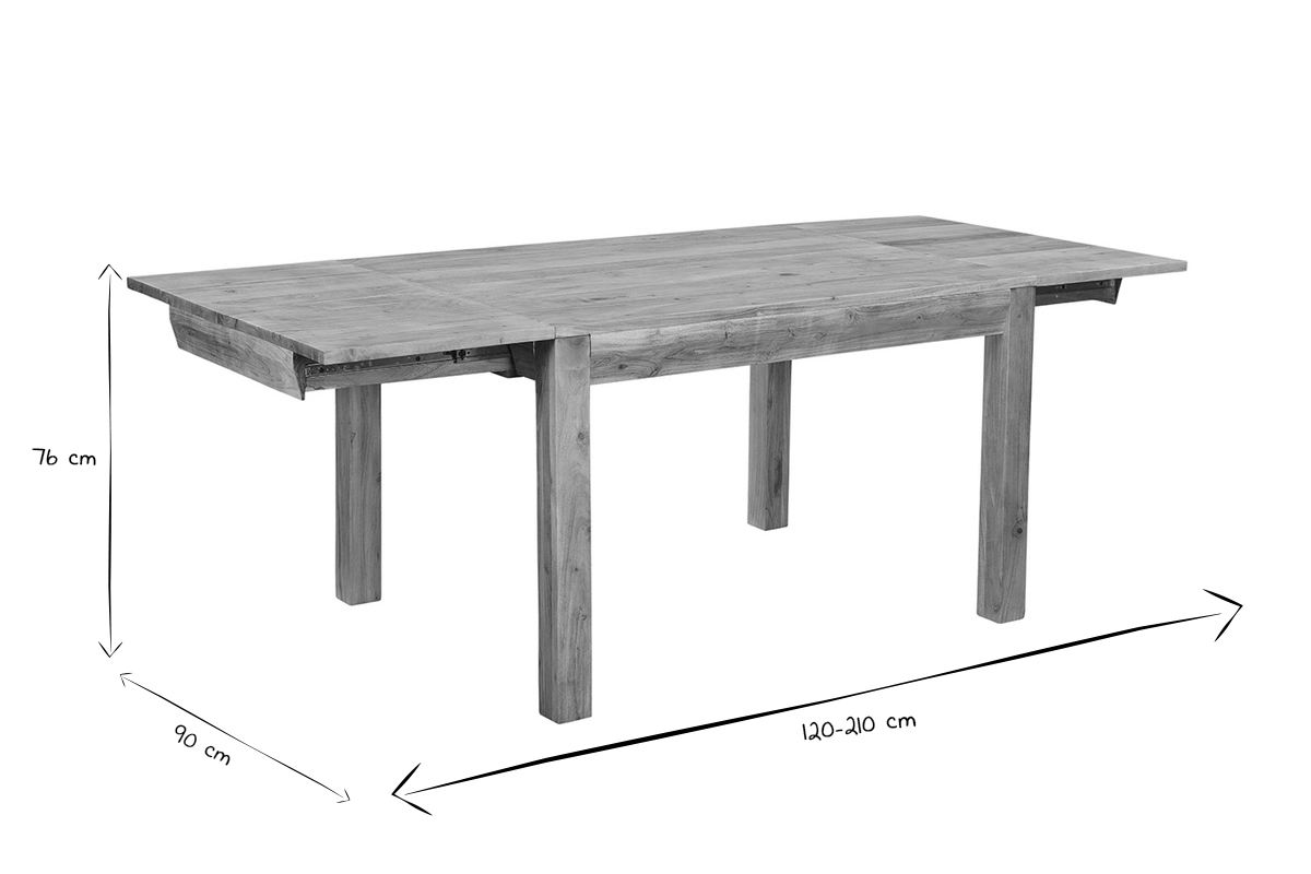 Tavolo da pranzo allungabile in massello di acacia e metallo nero L120-210 cm BALTO