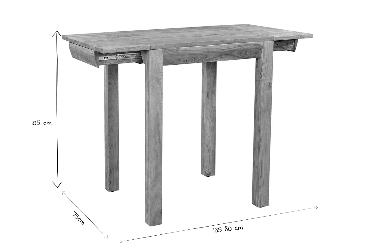 Tavolo da pranzo allungabile in massello di acacia e metallo nero L120-210 cm TRAP