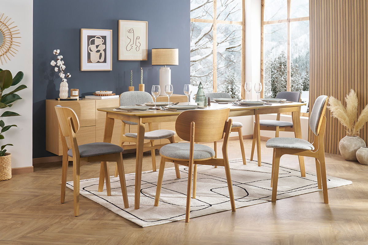 Tavolo da pranzo allungabile scandinavo in legno chiaro L150-200 LEENA