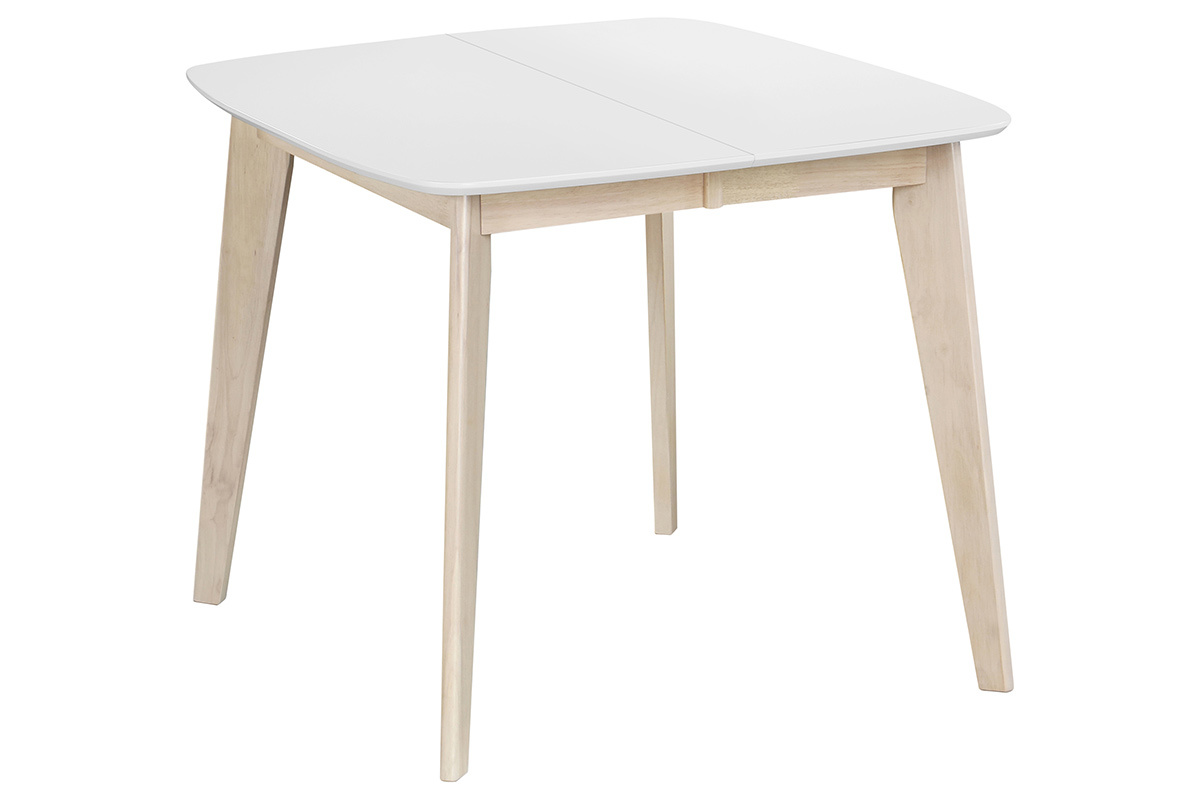 Tavolo da pranzo allungabile scandinavo quadrato bianco e legno L90-130 LEENA