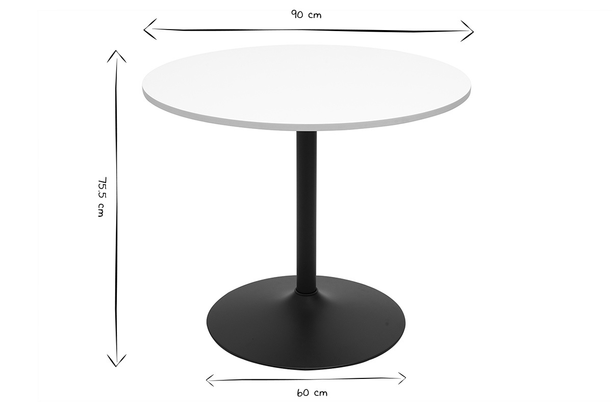 Tavolo da pranzo design bianco e nero rotondo D90 cm CALISTA