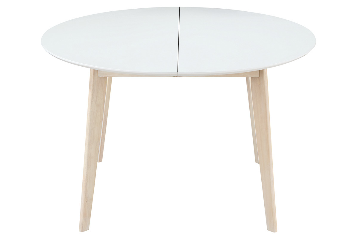 Tavolo da pranzo design rotondo allungabile bianco e legno L120-150 LEENA