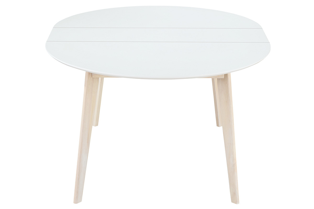 Tavolo da pranzo design rotondo allungabile bianco e legno L120-150 LEENA