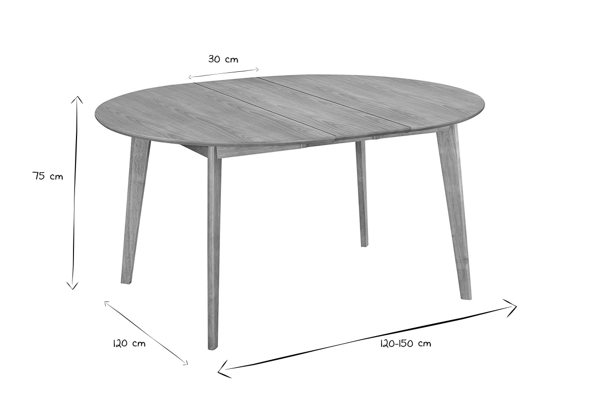 Tavolo da pranzo design rotondo allungabile quercia L120-150 LEENA