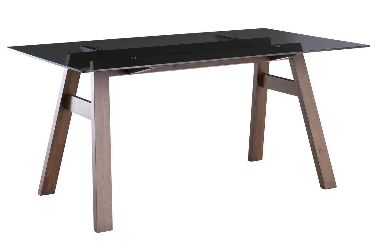 Tavolo da pranzo di design in vetro fum nero e legno L160 cm BACCO