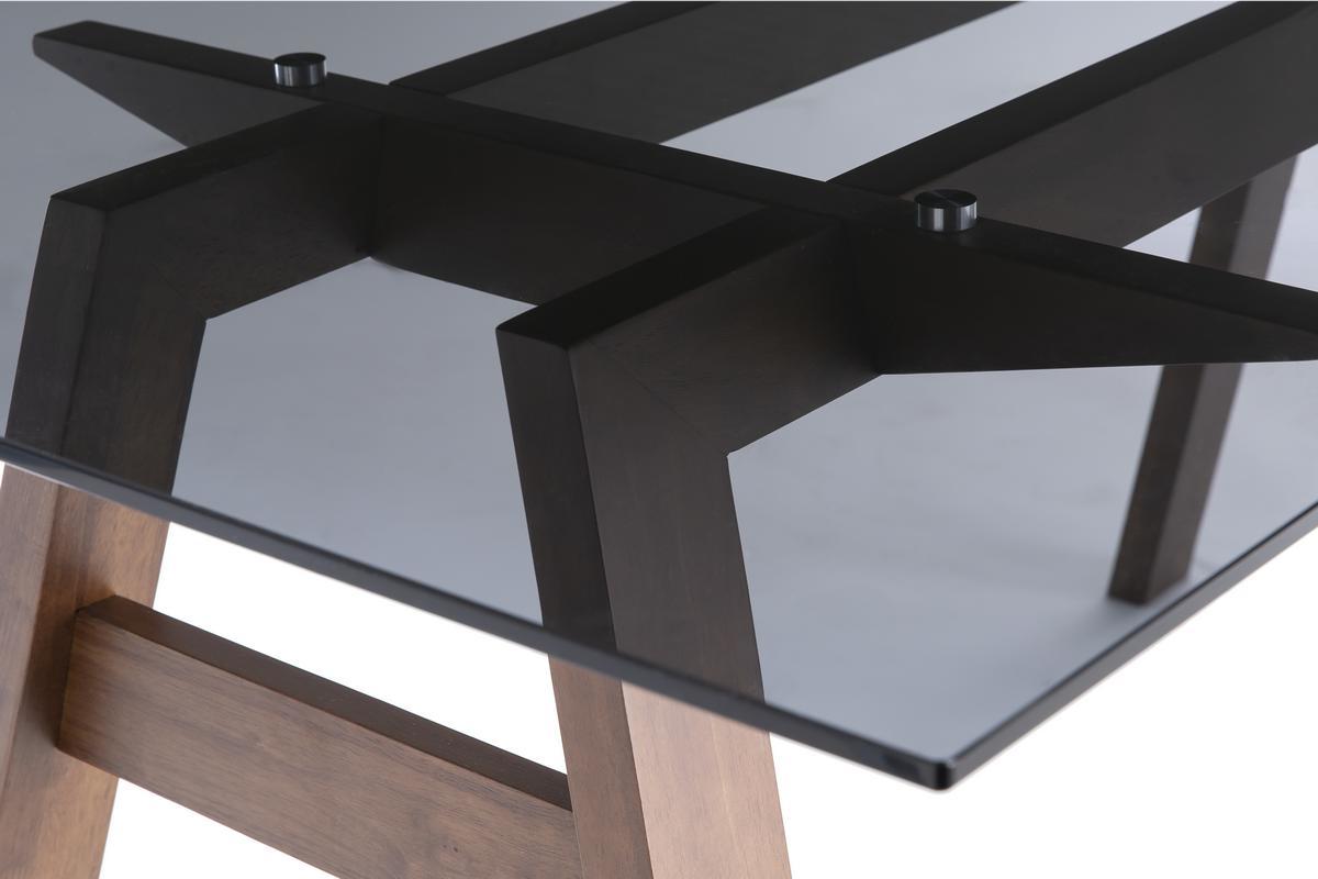 Tavolo da pranzo di design in vetro fum nero e legno L160 cm BACCO