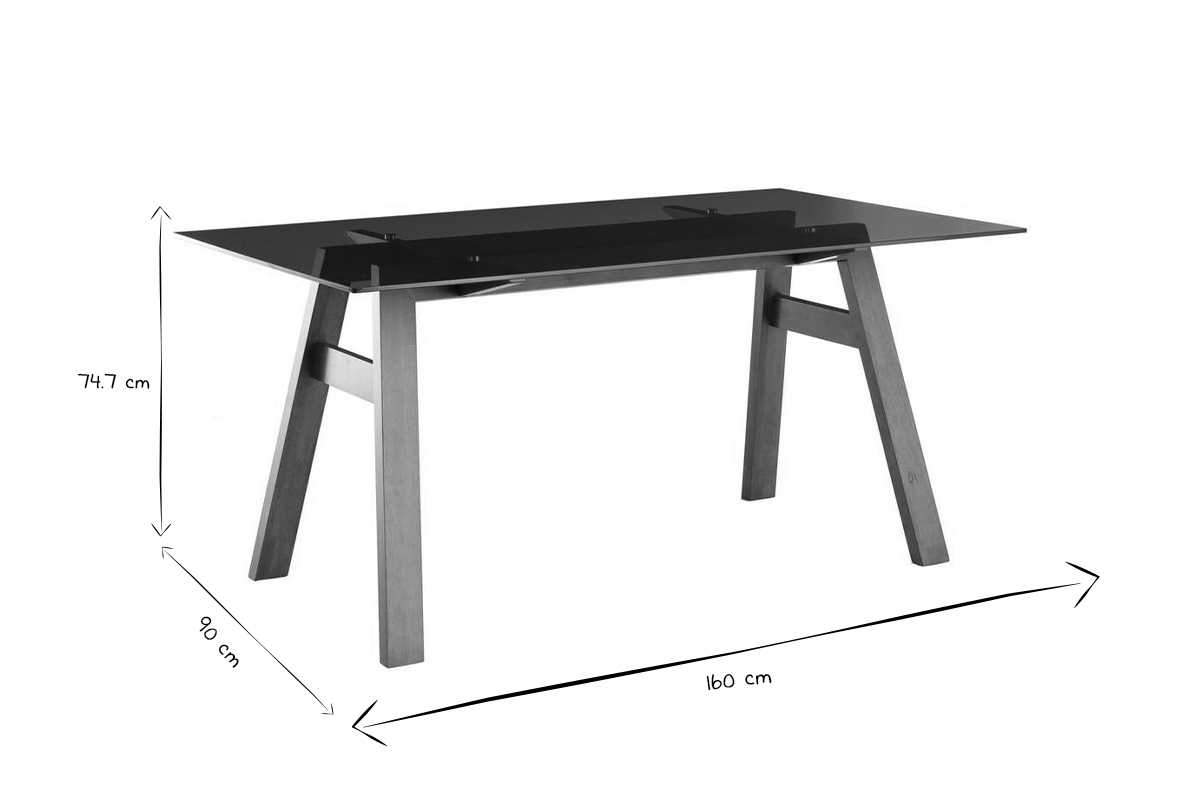 Tavolo da pranzo di design in vetro fum nero e legno L160 cm BACCO