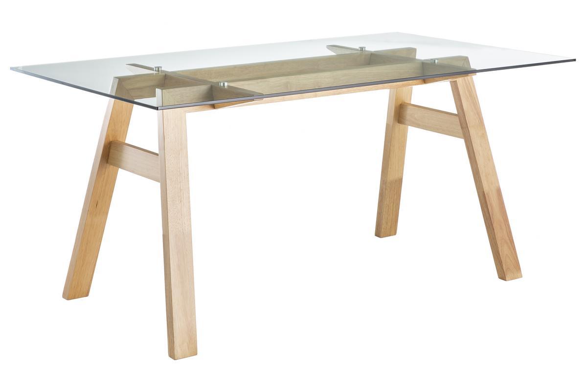 Tavolo da pranzo di design in vetro trasparente e legno L160 cm BACCO