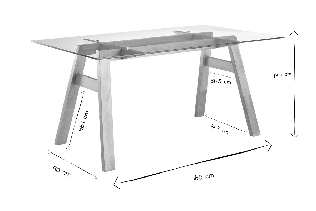 Tavolo da pranzo di design in vetro trasparente e legno L160 cm BACCO