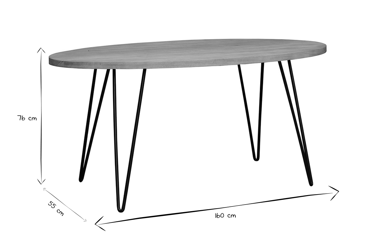 Tavolo da pranzo ovale in legno massello di mango L160 x l90 cm VIBES