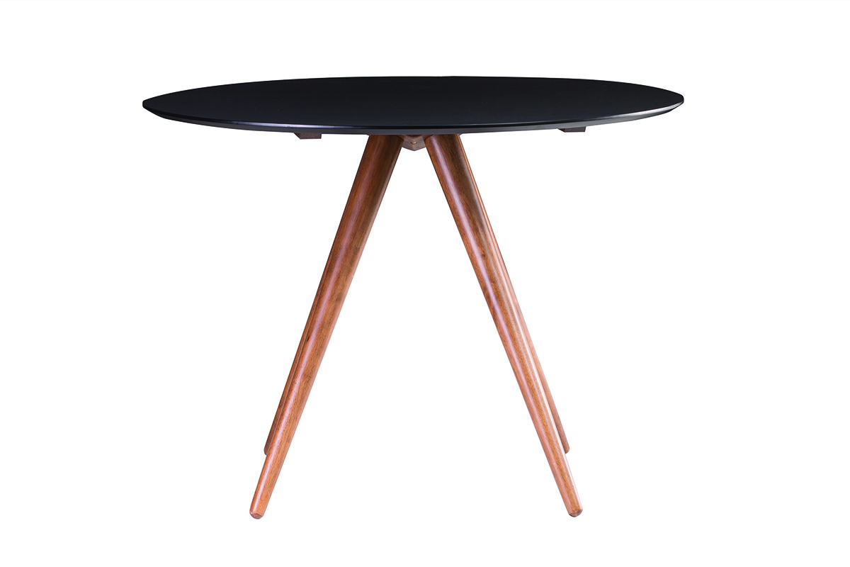 Tavolo da pranzo rotondo design noce e nero D106 WALFORD