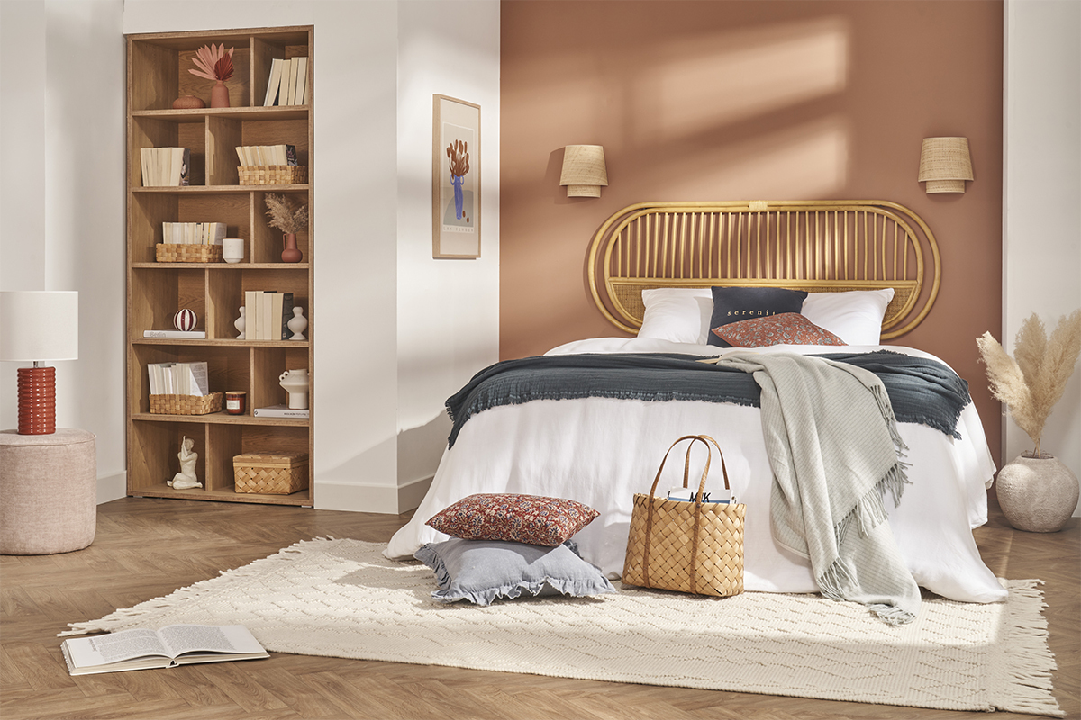 Testata letto in rattan naturale e motivo a intreccio L165 cm SYBILLE