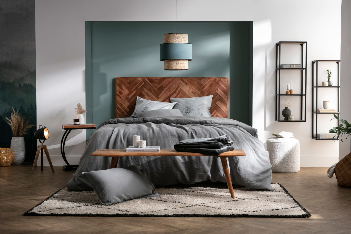 Testata letto spina di pesce in acacia e metallo nero L165 cm STICK